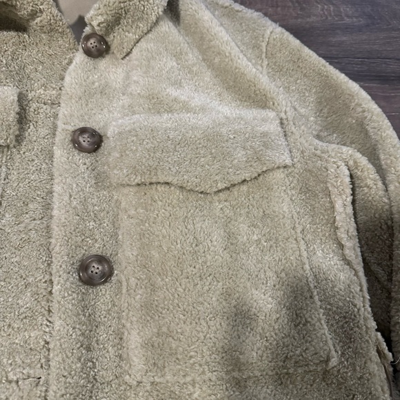 Zara fleece overshirt cream teddy button-up jacket - Picture 11 of 14